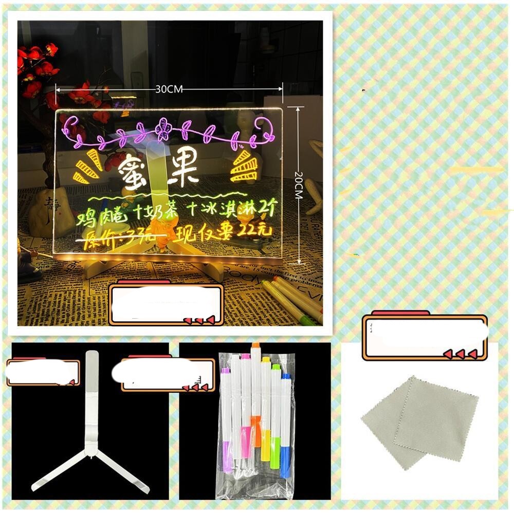 Cross-border Erasable Diy Acrylic Transparent Message Writing Board Stall Led Blackboard Glowing Advertising Board Fluorescent Screen