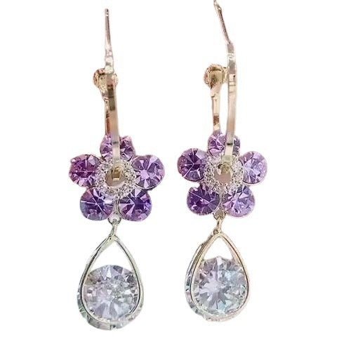 S925 Silver Needle Purple Crystal Flower Earrings