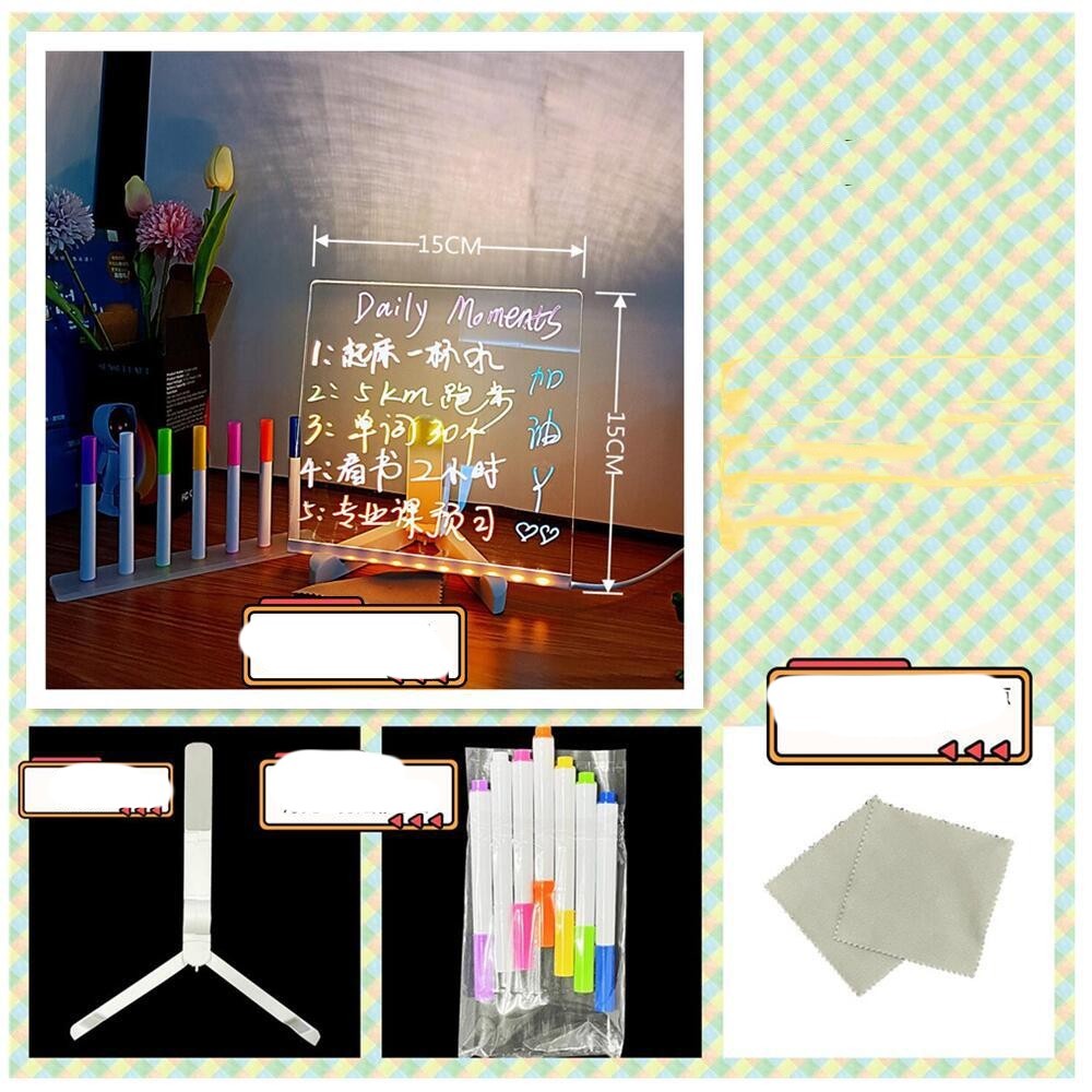 Cross-border Erasable Diy Acrylic Transparent Message Writing Board Stall Led Blackboard Glowing Advertising Board Fluorescent Screen