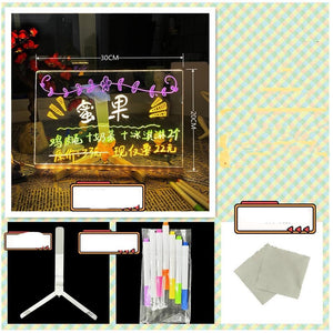 Cross-border Erasable Diy Acrylic Transparent Message Writing Board Stall Led Blackboard Glowing Advertising Board Fluorescent Screen