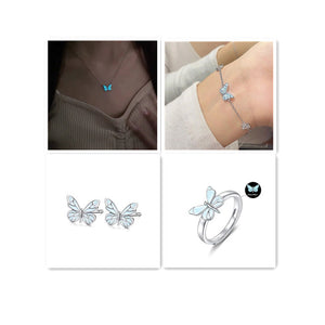 Fashion Blue Luminous Butterfly Necklace Bracelet Set For Glow In The Dark Women Clavicle Chain Choker Party Jewelry Set Gift