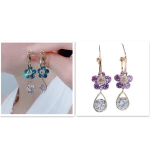 S925 Silver Needle Purple Crystal Flower Earrings