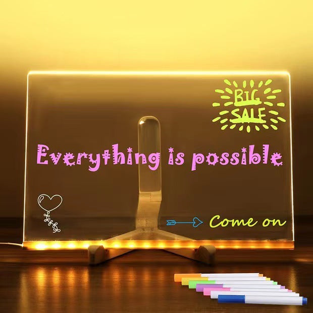 Cross-border Erasable Diy Acrylic Transparent Message Writing Board Stall Led Blackboard Glowing Advertising Board Fluorescent Screen